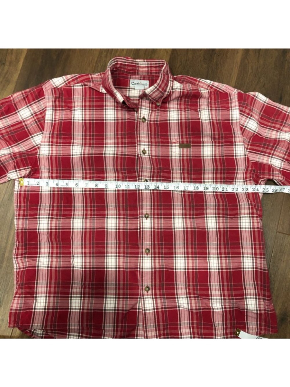 Carhartt Button Down Plaid Short Sleeve Red Collared Work Shirt Mens Size XL - Picture 2 of 8
